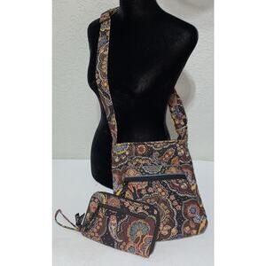 Vera Bradley Cafe Latte Crossbody‎ Purse Bag With Wristlet Wallet Set Quilted